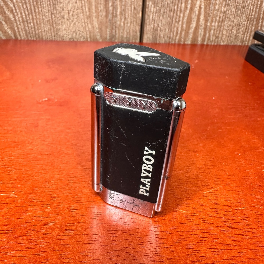 Vintage 2007 Playboy Butane Lighter Black Chrome Bunny Logo Y2K Collectible RARE